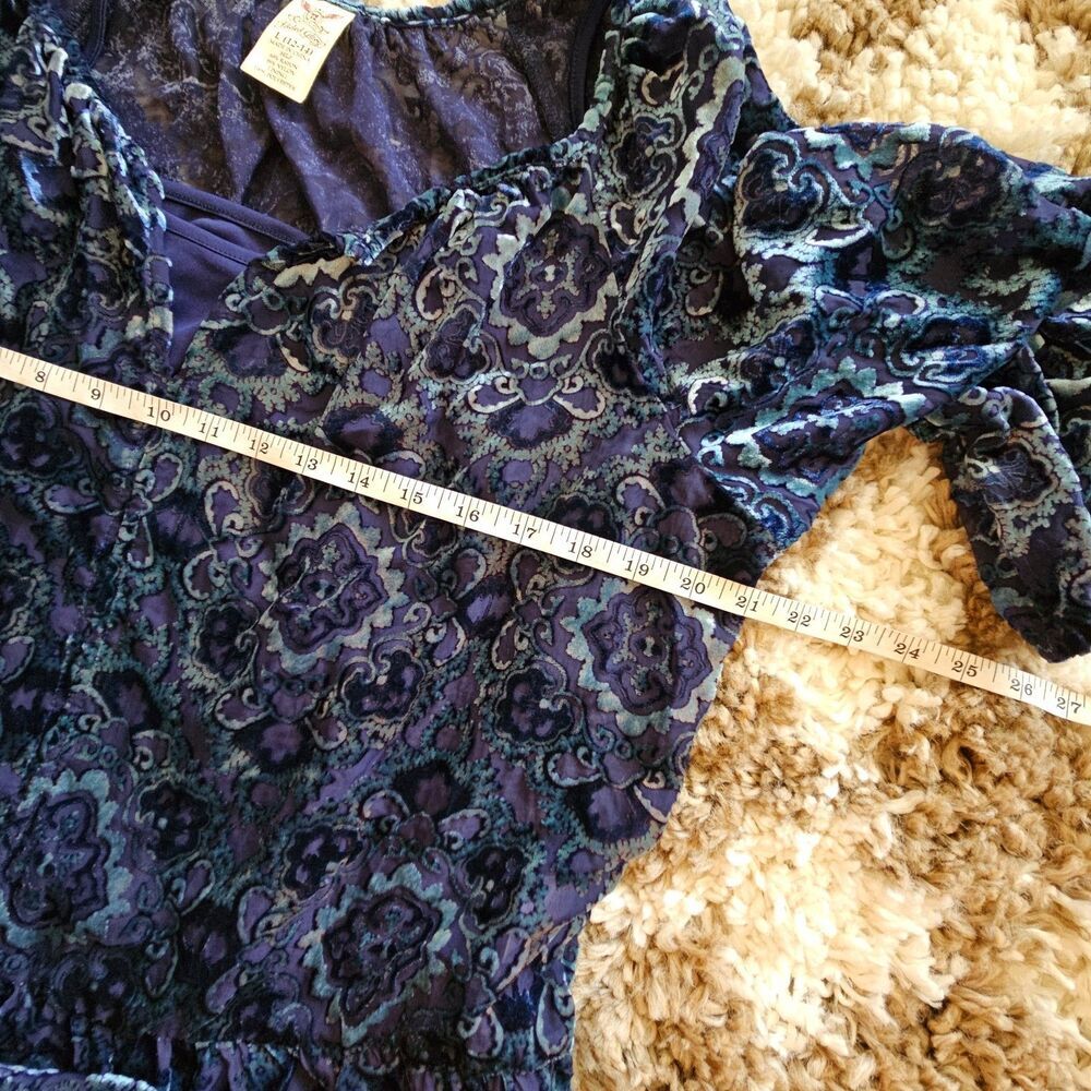 Faded Glory Womens L Velvet Burnout Peplum Top Fairy Gothic Whimsigoth - Picture 5 of 8